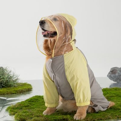 Hooded Large Breed Dog Raincoat Stretchable Hem Anti-static Camouflage Print