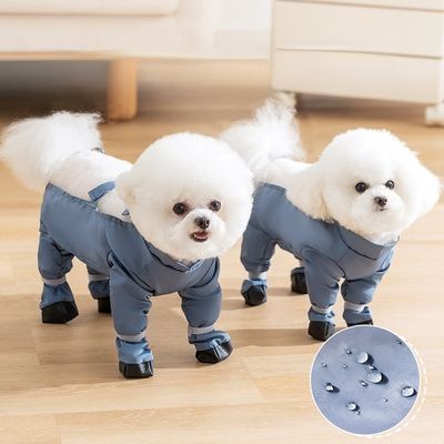 Pet Clothes Winter Jacket Button-Free Design Embroidered Pattern Waterproof Coat