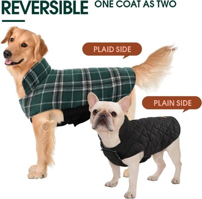 Exclusive for Medium & Large Dogs in Autumn & Winter! Reversible Waterproof British Style Plaid Warm Padded Coat